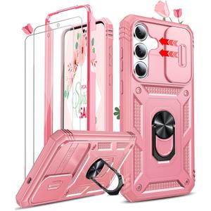 LeYi for Samsung Galaxy S25-FE Case: Galaxy S25 FE Case with Galaxy S25 FE Screen Protector X2, Magnetic Stand, Shockproof Funda para Galaxy 25 FE for Women Girl, Rink Pink