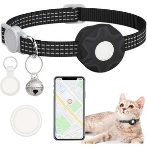 Cat Tracker Collar, Real-Time Tracking Device for Cats, Long Battery Life, Works with iOS & Android SmartTag App, with Reflective Pattern & Bell, No Monthly Fee, Black
