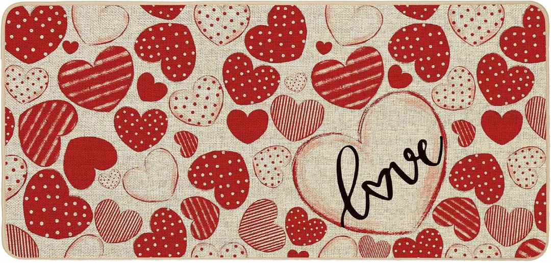 Baccessor Valentines Day Door Mat Red Stripe Love 17x36 inch Decorative Front Doormat Indoor Outdoor Non Slip Rubber Backing Seasonal Anniversary Wedding Entryway Kitchen Floor Decoration