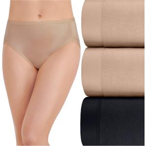 Vanity Fair Women's Body Caress Flexible Fit Panties (9, Hi Cut - 3 Pack - Neutral/Neutral/Black)