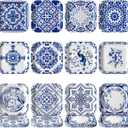Nitial 120 Pcs Blue and White Flower Paper Plates Disposable Blue and White Decorative Dinner Plates Chinoiserie Dessert tableware for Wedding Birthday Tea(Square)