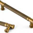 Goo-Ki 6 Pack Knurled Cabinet Pull Antique Brass Cabinet Pulls Handles, 5.04" c-c Vintage Brass Bar Drawer Pulls Kitchen Cabinet Hardware