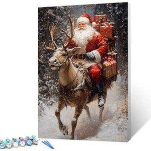 Aihonmin Christmas Paint by Numbers Kit for Adults & Kids Ages 8-12,Santa Claus Paint by Number on Canvas Easy to Paint for Beginner with Brushes Acrylic Paintwork Home Wall Decor 16"x20" (DIY Frame)