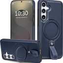 for Samsung Galaxy S25 Plus and S24 Plus Case Leather with Stand, Anti-Slip Grip Ring, Fits for MagSafe (Navy, S25 Plus/S24 Plus)