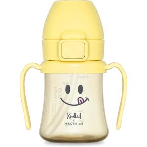 GROSMIMI x KNOTTED Flip Top Spill Proof Sippy Cup, PPSU, BPA Free, Stage 2 Straw for Toddlers (Smile 6oz)