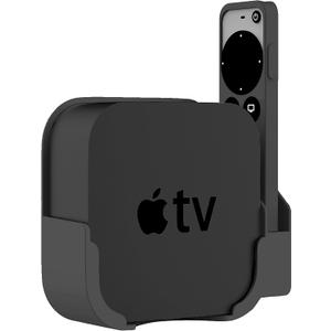Apple TV Mount Compatible with All Apple TVs - Wall Mount Bracket with Remote Holder Fits for All Apple TV 4K / HD Models, with Siri Remote Silicone Protective Case / Cover