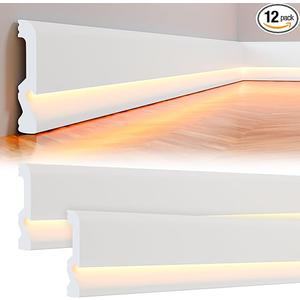 Briwooody Baseboard Molding with LED Duct, 2.6FT White,12 Pcs,Classic