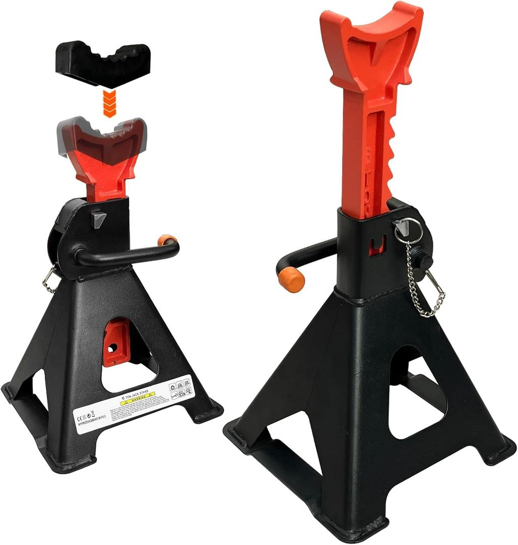 Upgraded Jack Stands 6 Ton (13,200 LBs) with 2 Crossbars and Double Pin Locking,Safe and Stable,Jack Stands 15.35"-22.05" Adjustable with Rubber Pads for Trucks,Home,Garage, SUV,Car,UTV/ATV,1 Pair (Black+Orange)