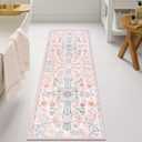 Uphome Long Bathroom Rug Pink Boho Bathroom Rugs Vintage Soft Luxury Non Slip Bath Mat Machine Washable Cute Floral Bath Runner Rug for Floor Entryway Bedroom, 20x60 inch