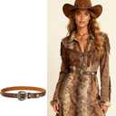 Western Cowgirl Belts for Women Brown Leather Belt for Jeans with Vintage Country Cowboy Buckle