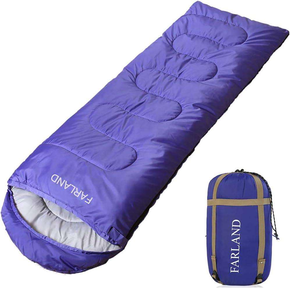 FARLAND Sleeping Bags 30 for Adults Teens Kids with Compression Sack Portable and Lightweight for 3-4 Season Camping, Hiking,Waterproof, Backpacking and Outdoors (Medium(87"x 29.5"), Purple (R Zip))