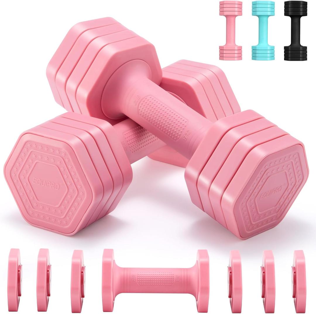 Adjustable Dumbbell Set, 4 in 1 Free Weights Dumbbells Set for Women, Weights for Women at Home, 2lb 3lb 4lb 5lb with TPU Soft Rubber Handle for Home Gym Exercise Training (Pink)