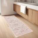 Restydon Washable Runner Rugs for Bedroom - 2x6 Runner Rug Non Slip, Ultra-Thin Entryway Rug, Soft Abstract Kitchen Runner for Hallway, Laundry, Bathroom, Indoor Door Mat(2'x6', Pink/Ivory)