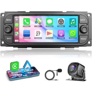 4+64G Car Radio for Chrysler Dodge Jeep Wrangler Grand Cherokee, 6.2 Inch Car Stereo Built-in Apple Carplay Android Auto,GPS Navigation, Back-up Camera, Bluetooth,Android 13 Car Radio