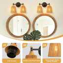 2-Light Bathroom Vanity Light, Boho Bathroom Light Fixtures Over Mirror Rattan Vanity Lighting Fixtures with Hand-Woven Lampshade Rustic Style Wall Sconce for Bedroom Living Room, 14.2 inch