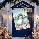 IVN Beach Snowman Christmas Garden Flag 28 x 40 Inch Double Sided House Flag with Shell Palm Tree and Seagull Design for Coastal Outdoor Holiday Decor