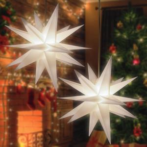 2 Pack 18-Pointed Moravian Star Christmas Lights Decorations with Timing Function, Hanging Outdoor/Indoor Christmas Star Decor (23")