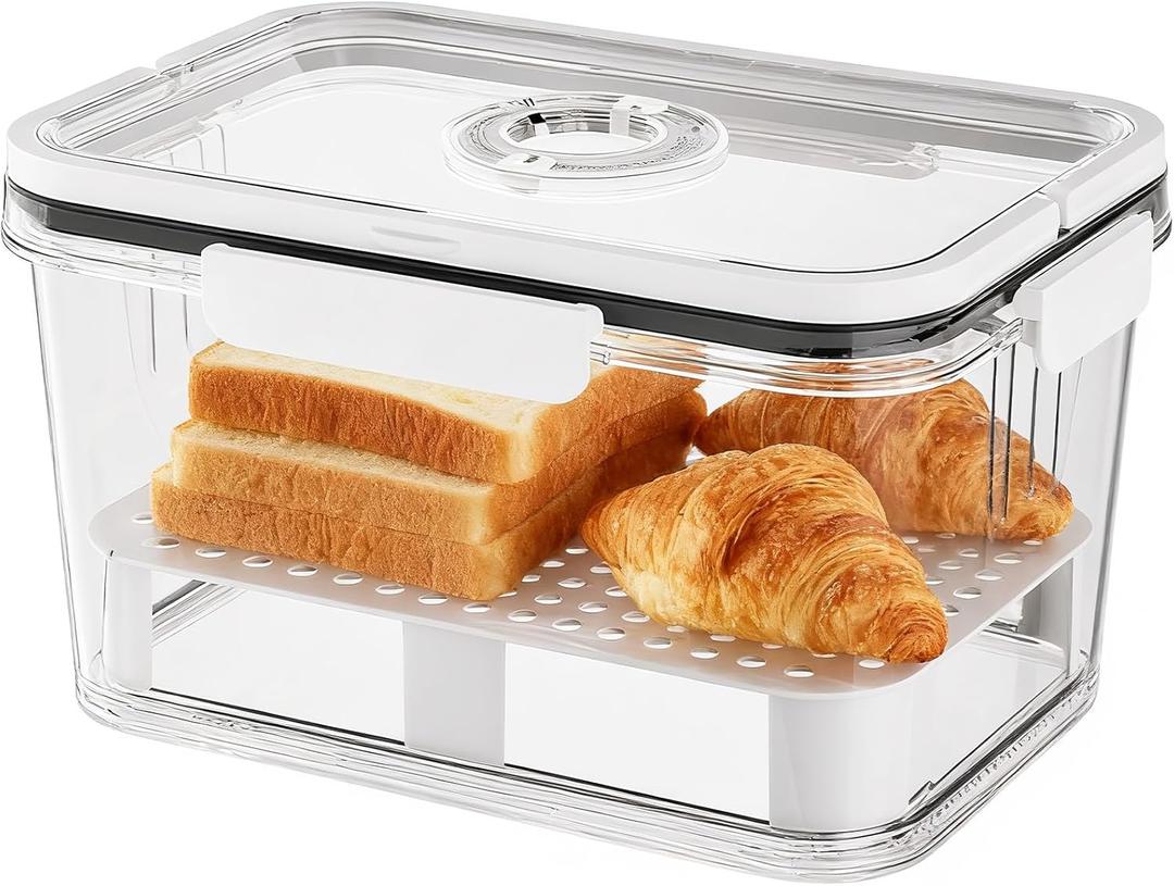 peatend Bread Box for Kitchen Countertop | Airtight Bread Storage Container with New Upgrade Time Recording Lid  Bread Keeper for Homemade Bread, Donuts, Bagels, Toast, and Cookies (White-Small)