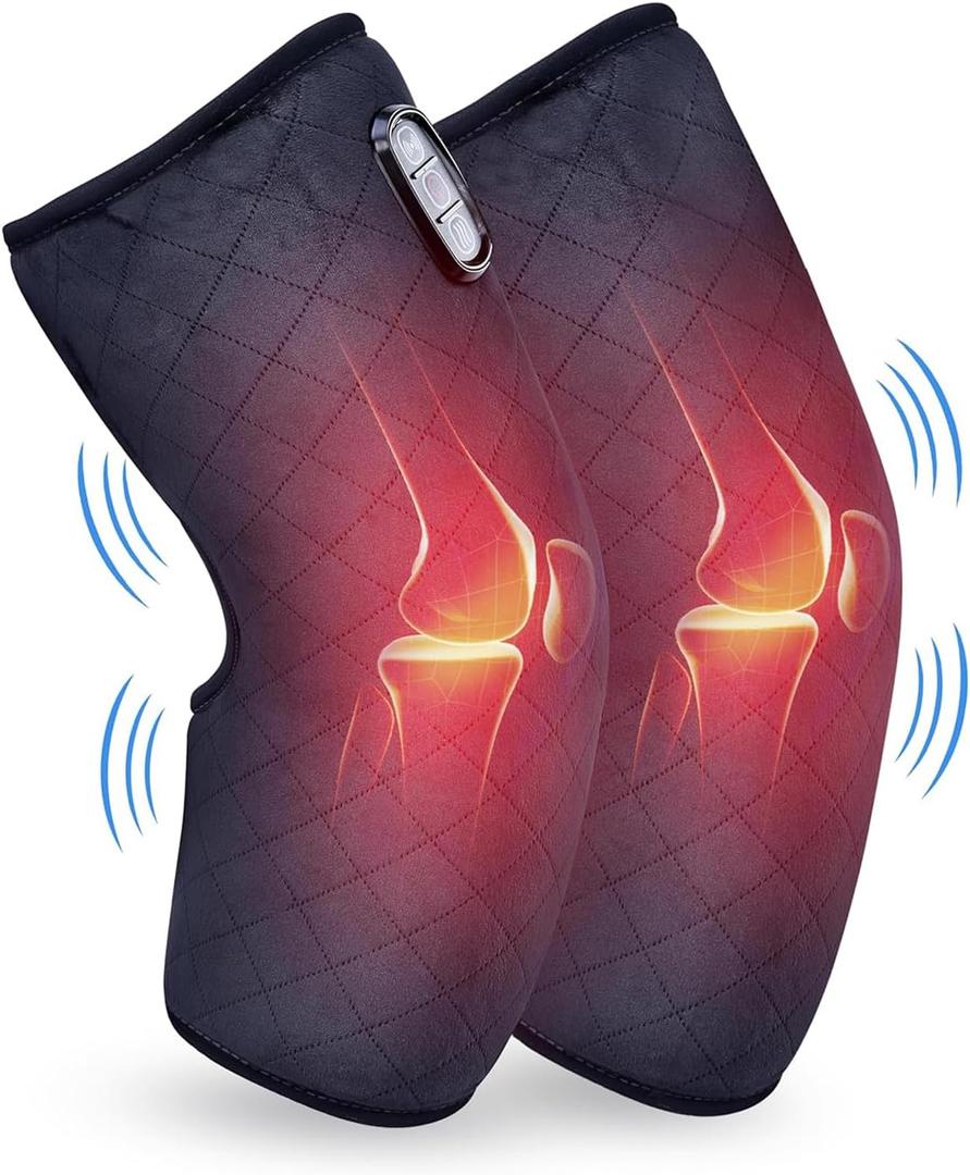 COMFIER Heated Knee Massager Heating Pad for Knee Pain Relief,Heat Knees Warmers Wrap with Massage and Vibration-Greige