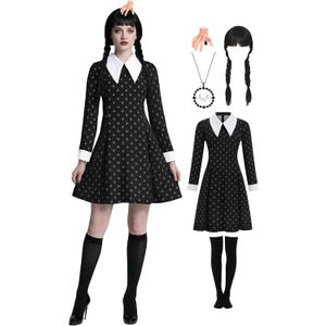 Slivomi Adult Black Dress for Halloween Costume Women with Accessories Wig Necklace for Role Cosplay SV055, M