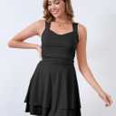 Women's Summer Square Neck Sleeveless Mini Dress Ruffle Ruched Party Club Sexy Cocktail Dresses Black (Black)