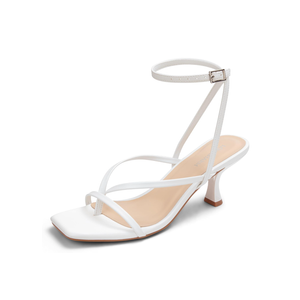 Women's Kitten Heel Strappy Open Square Toe Thong Ankle Strap Heels for Wedding, Size 6.5