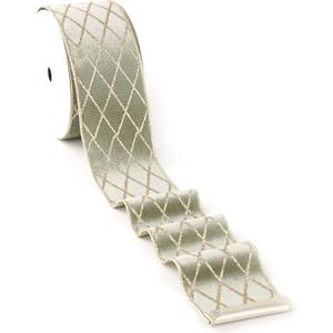 MAYREEL 2.5 Inch Sage Green and Gold Velvet Wired Ribbon Metallic Diamond Glitter Grid for Christmas Gift Wrapping Floral Craft Bows Wreaths Garland Holiday Decor 10 Yards