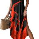 Zeagoo Women Floral Summer Casual Beach Printed Tank Dress with Pockets Pleated Front Long Dress, XL