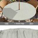 Round Outdoor Tablecloth with Zipper and Umbrella Hole, Fitted Table Cloth with Elastic, Oil Waterproof Tablecover for Patio Picnic Camping Garden Fits 61"-65" Round Table, Green Stripes