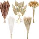 110 Pieces Dried Pampas Grass Decor Bulk, Dried Palm Spears Bunny Tails Pampas Reed Grass Dried Palm Leaves Dried Flower Bouquet for Wedding Boho Home Decor