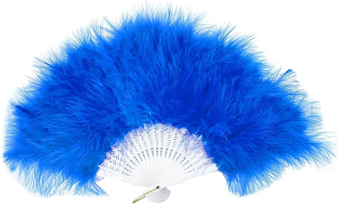 FANSOF.FANS Marabou Feather Hand Fan 45cm, Fancy Dress Wedding Party Favour Gift Outdoor Vintage Dance Photoshoot (Dark Blue)
