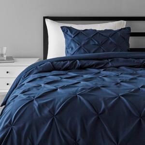 2-Piece All-Season Down-Alternative Comforter Bedding Set, Pinch Pleat Design with Piped Edges, Twin/Twin XL, Navy Blue