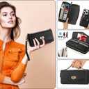 Crossbody Wallet Case for iPhone 16 Pro Max, Magnetic Detachable Floral PU Leather Phone Case with RFID Blocking Card Holder Wristlet Mirror Flip Zipper Shoulder Purse for Wome - Black B