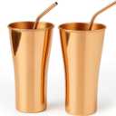 2actielife Pure Copper Tumbler Set of 2 With 2 Copper Straws Handcrafted from 100% Pure Cups. Ideal for Home, Office & Gifting and Parties Capicity 10 oz (300 ml)