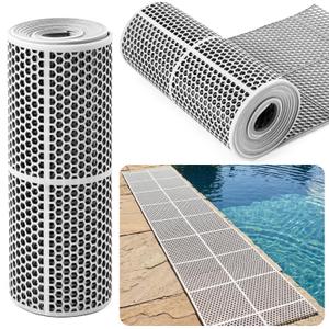 Tinideya 1 Roll Drainage Pool Floor Mat, Non Slip PVC Swimming Pool Mat, Slim Width Waterproof Flooring Accessories Easy to Cut for Outdoor Indoor Deck Shower Balcony Garage Home Use (Grey,1 x 10 ft)