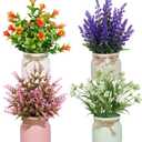 Yoratee 4pcs Artificial Pot Flowers Small Fake Plants with Pot Mini Potted Plants for House Office Tabletop Decoration