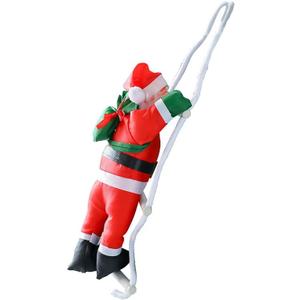 Climbing Santa Claus Christmas Tree Decoration, Red and Green Plush Ornament with Rope, Holiday Home Decor