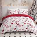 Drucon Christmas Duvet Cover Set King Reindeer Snowflakes Bedding Set Soft Microfiber Duvet Cover with 2 Pillowcases for Home Decoration (Red)