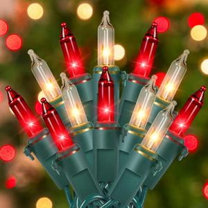 Hopolon Red and Warm White Christmas Lights2PACK 50Count 13FT Mini Lights Connectable Christmas String Light Xmas Tree Light Incandescent Plug in Waterproof for Home Yard Party Wedding Holiday Decor