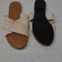 Mtzyoa Women Flat Sandals Braided Leather Crossover Nude Dressy Fashion Evening Party Wedding Sandals (10, Ivory Fabric)