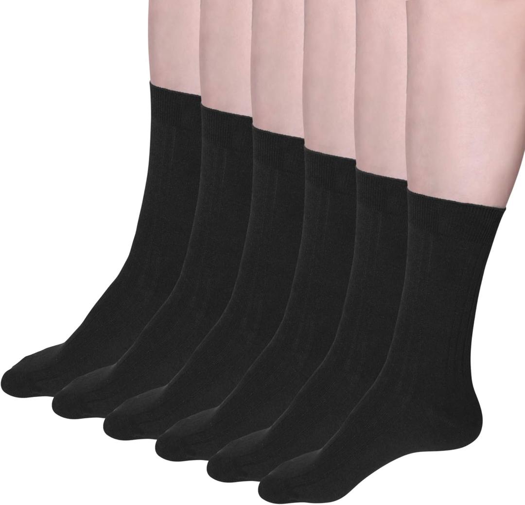 DAVID ARCHY Men's Pure Cotton Ultra Soft Knit Trouser Crew Dress Socks 6 Pack (6-9, Dark Gray) (Gray)