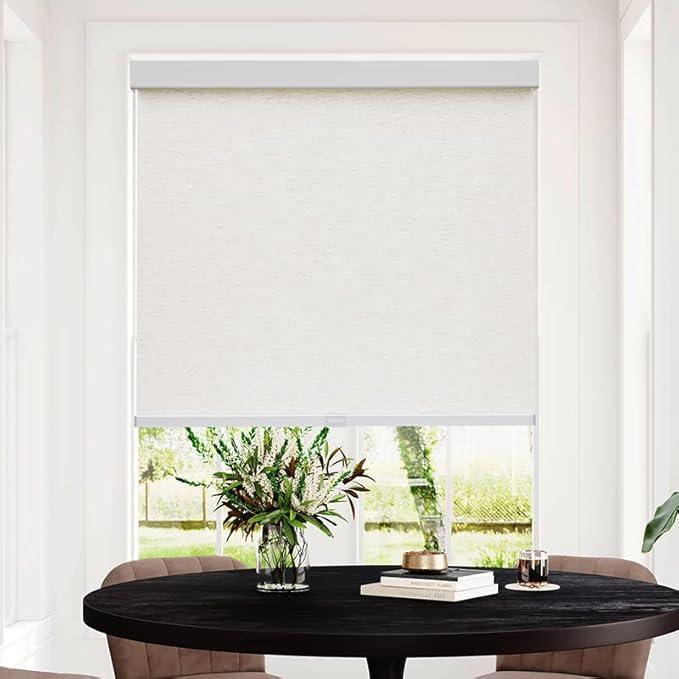 Persilux Free-Stop Cordless Blinds for Windows, Natural Woven Fabric Light Filtering Roller Shades for Windows (Cream 58" W x 72" H) UV Protection Privacy Window Shades for Home, Living Room, Office