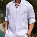 EDITCOZY Men's Pirate Shirt Costume Drawstring Tops Renaissance Viking Medieval Halloween Cotton Linen Shirts White XL (L)