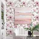 Ismoon 17.3''x197''Peel and Stick Wallpaper Boho Floral Contact Paper Pink Watercolor Flowers Leaf Wallpaper Removable Self-Adhesive Wall Paper for Bedroom Renter Friendly Vinyl
