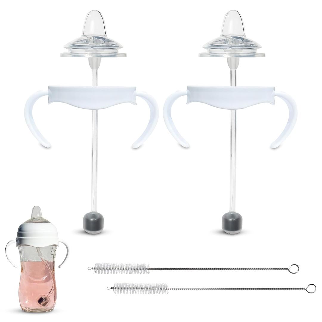 Sippy Cup Conversion Kit for Philips Avent Natural Baby Bottles 2-Count Food Grade Silicone Spout Nipples, All Silicone Weighted Straw, Bottle Handles, Cleaning Brush, BPA-Free 4+ months (Sippy Spout)