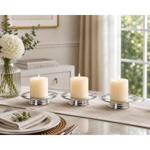 ADAVAS.Y&G Ceramic Silver Candle Plate Set, 2-Piece Decorative Candle Holder Tray for Pillar Candles, Jewelry, Trinkets or Bathroom Counter Elegant Silver Finish for Tabletop & Home Dcor