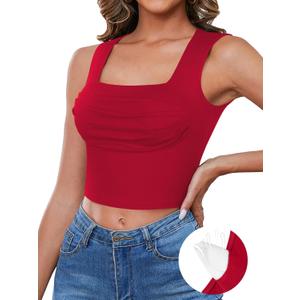 V FOR CITY Women's Crop Tank with Built-in Bra Square Neck Crop Tops Summer Sleeveless Cropped Camis S-XL (No Size)