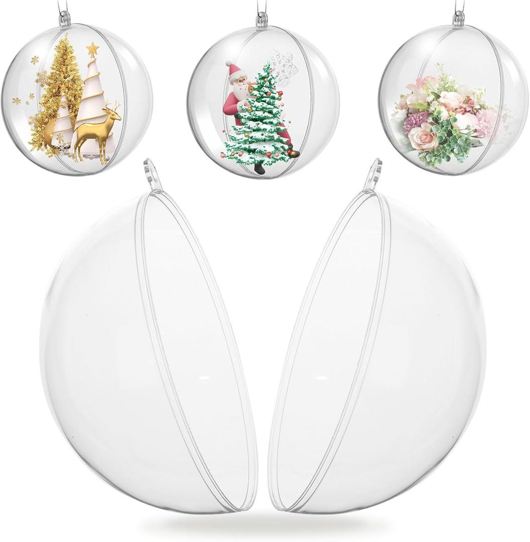 Koogel 20PCS Large Clear Ball Ornaments, 4-inch Fillable Christmas Balls Shatterproof Ornament Baubles for DIY Crafts Christmas Wedding Party Decor