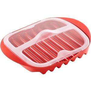 Microwave Bacon Tray with Splatter Lid, Bacon Rack, Microwave Easy Bacon Maker, Only Use Medium or Lower Temperatures in the Microwave to Slowly Bake, Make Crispy Bacon In Minutes(Red)