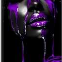 DOARTDO African American Woman Wall Art Purple Decor Canvas Prints Black Afro Woman Pictures Purple Girl Bedroom Living Room Modern Home Wall Decor Framed (16.00" x 24.00")